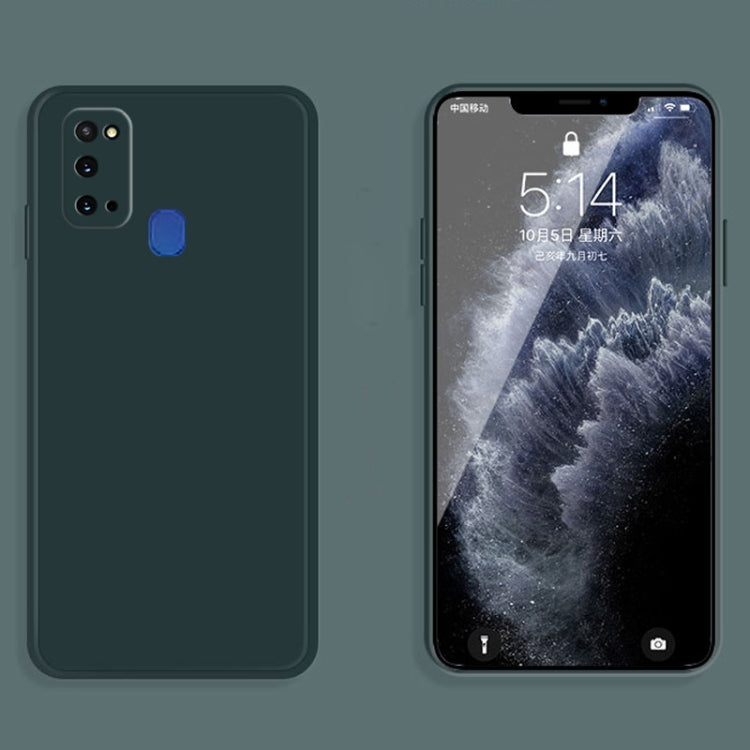 For Samsung Galaxy A21s Solid Color Imitation Liquid Silicone Straight Edge Dropproof Full Coverage Protective Case(Dark Green) by buy2fix