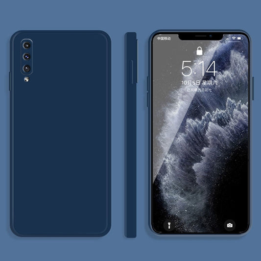 For Samsung Galaxy A50 Solid Color Imitation Liquid Silicone Straight Edge Dropproof Full Coverage Protective Case(Blue) by buy2fix