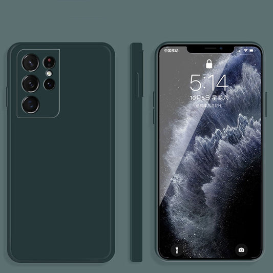 For Samsung Galaxy S21 Ultra 5G Solid Color Imitation Liquid Silicone Straight Edge Dropproof Full Coverage Protective Case(Dark Green) - Galaxy S21 Ultra 5G Cases by buy2fix | Online Shopping UK | buy2fix