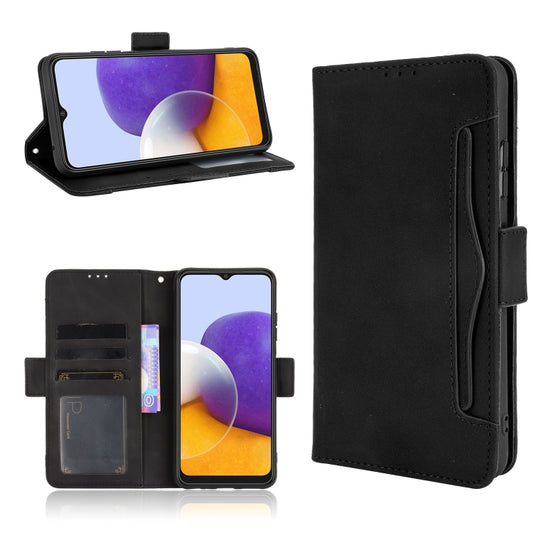 For Samsung Galaxy A22 5G Skin Feel Calf Pattern Horizontal Flip Leather Case with Holder & Card Slots & Photo Frame(Black) by buy2fix