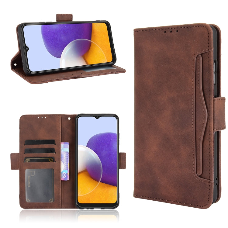 For Samsung Galaxy A22 5G Skin Feel Calf Pattern Horizontal Flip Leather Case with Holder & Card Slots & Photo Frame(Brown) by buy2fix