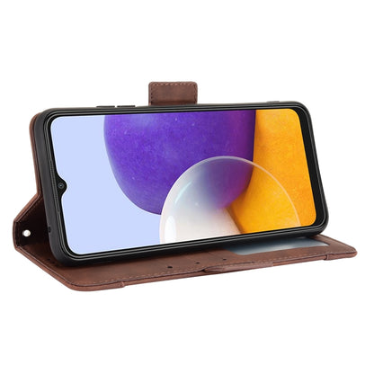 For Samsung Galaxy A22 5G Skin Feel Calf Pattern Horizontal Flip Leather Case with Holder & Card Slots & Photo Frame(Brown) by buy2fix
