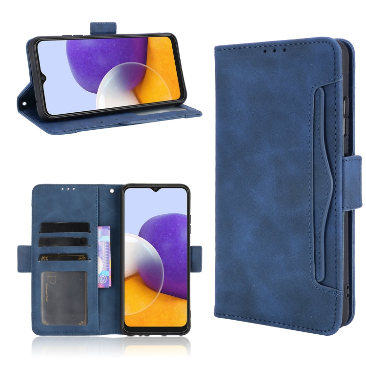 For Samsung Galaxy A22 5G Skin Feel Calf Pattern Horizontal Flip Leather Case with Holder & Card Slots & Photo Frame(Blue) by buy2fix