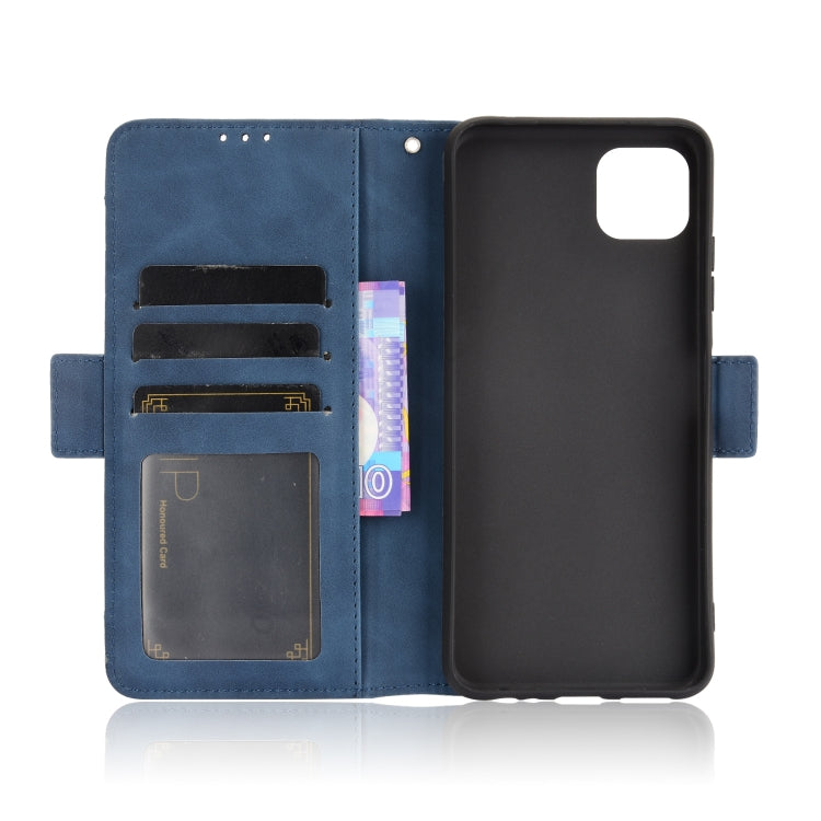 For Samsung Galaxy A22 5G Skin Feel Calf Pattern Horizontal Flip Leather Case with Holder & Card Slots & Photo Frame(Blue) by buy2fix