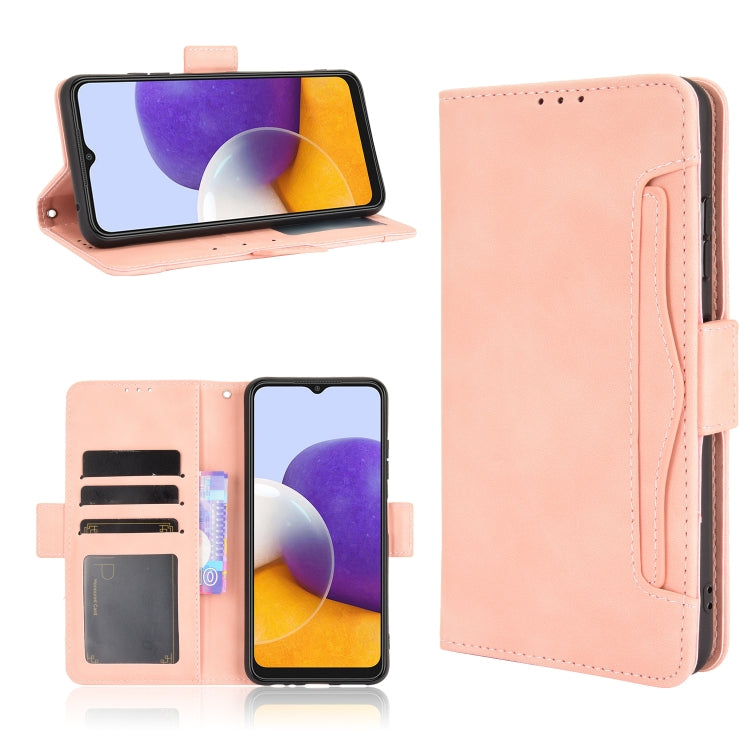 For Samsung Galaxy A22 5G Skin Feel Calf Pattern Horizontal Flip Leather Case with Holder & Card Slots & Photo Frame(Pink) by buy2fix