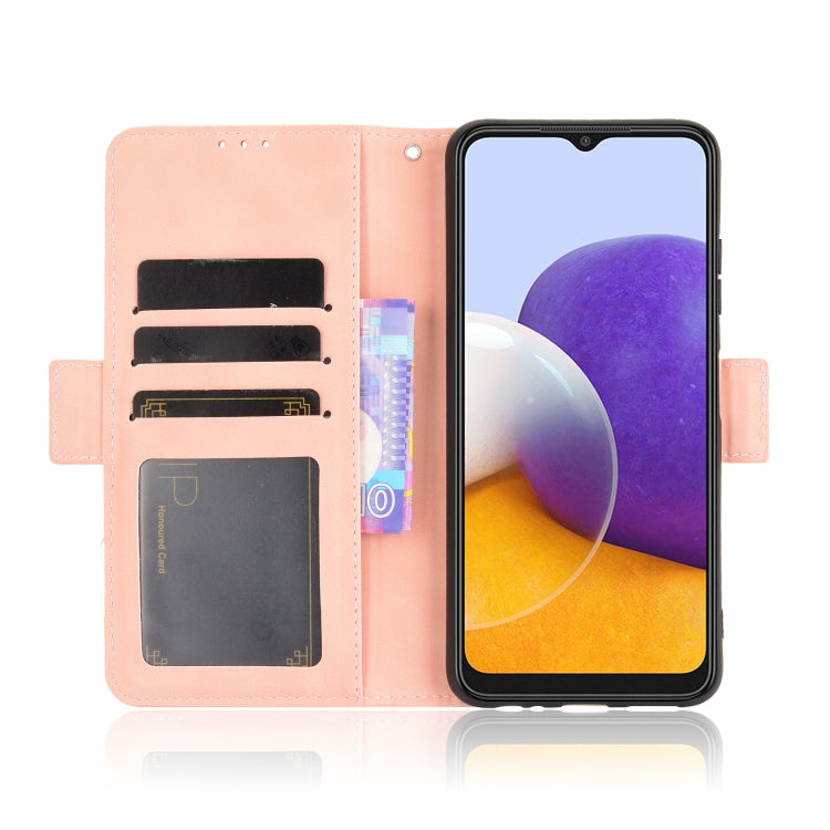 For Samsung Galaxy A22 5G Skin Feel Calf Pattern Horizontal Flip Leather Case with Holder & Card Slots & Photo Frame(Pink) by buy2fix