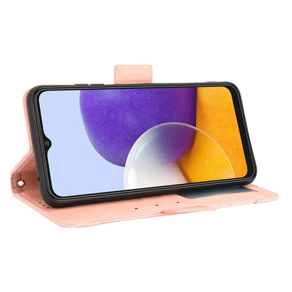 For Samsung Galaxy A22 5G Skin Feel Calf Pattern Horizontal Flip Leather Case with Holder & Card Slots & Photo Frame(Pink) by buy2fix