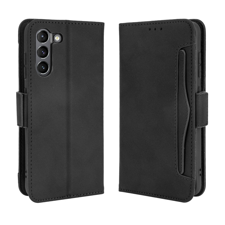 For Samsung Galaxy S21 FE Skin Feel Calf Pattern Horizontal Flip Leather Case with Holder & Card Slots & Photo Frame(Black) by buy2fix