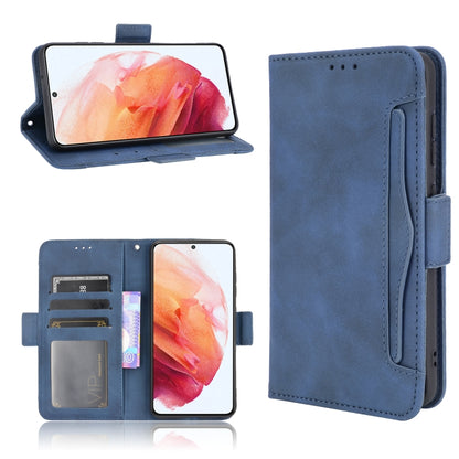 For Samsung Galaxy S21 FE Skin Feel Calf Pattern Horizontal Flip Leather Case with Holder & Card Slots & Photo Frame(Blue) by buy2fix