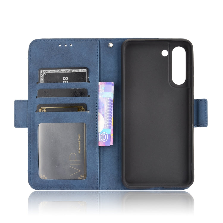 For Samsung Galaxy S21 FE Skin Feel Calf Pattern Horizontal Flip Leather Case with Holder & Card Slots & Photo Frame(Blue) by buy2fix