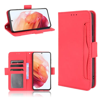 For Samsung Galaxy S21 FE Skin Feel Calf Pattern Horizontal Flip Leather Case with Holder & Card Slots & Photo Frame(Red) by buy2fix