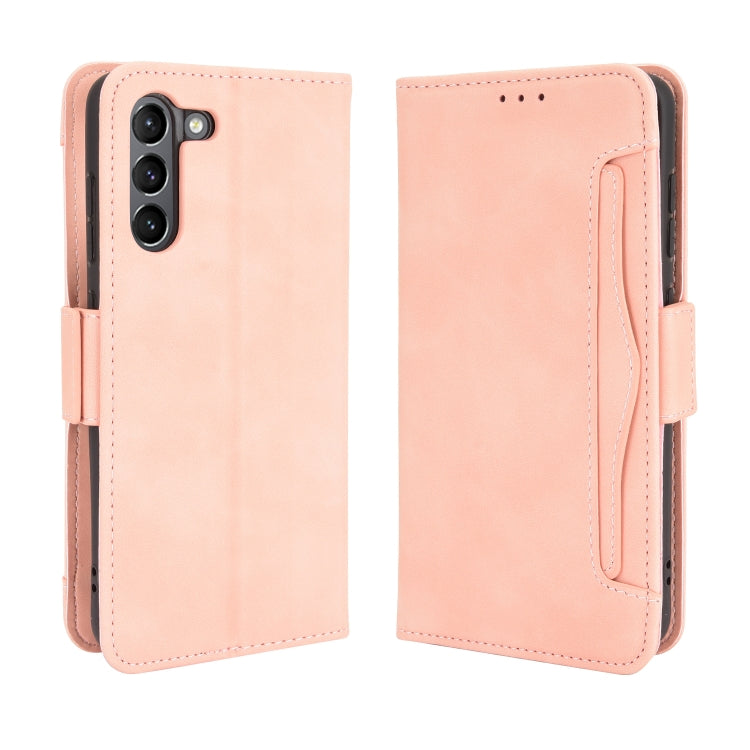 For Samsung Galaxy S21 FE Skin Feel Calf Pattern Horizontal Flip Leather Case with Holder & Card Slots & Photo Frame(Pink) by buy2fix