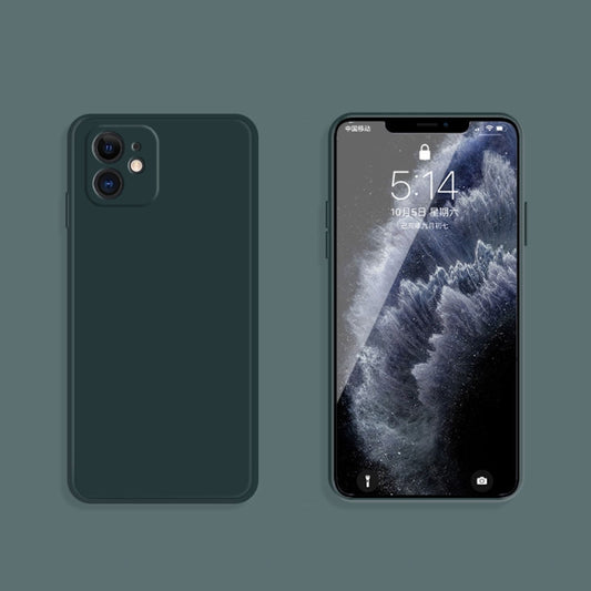 For iPhone 12 Solid Color Imitation Liquid Silicone Straight Edge Dropproof Full Coverage Protective Case(Dark Green) - iPhone 12 / 12 Pro Cases by buy2fix | Online Shopping UK | buy2fix