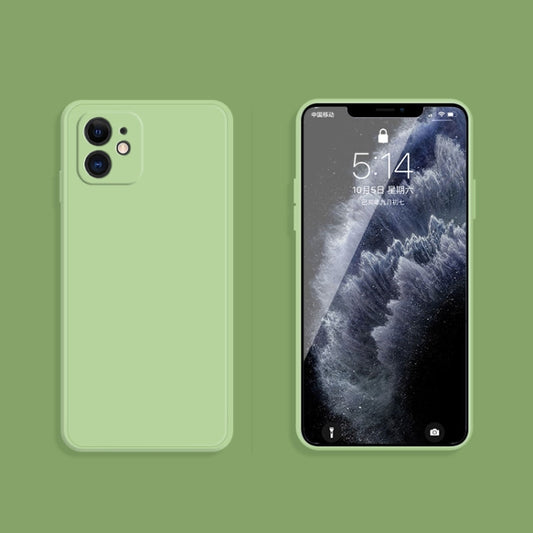 For iPhone 12 Solid Color Imitation Liquid Silicone Straight Edge Dropproof Full Coverage Protective Case(Matcha Green) - iPhone 12 / 12 Pro Cases by buy2fix | Online Shopping UK | buy2fix