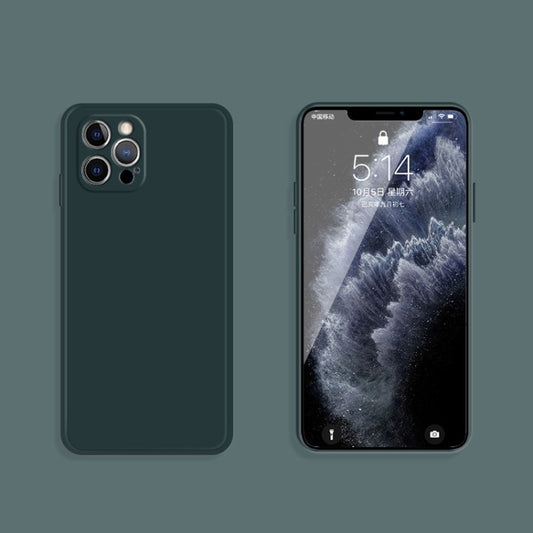For iPhone 12 Pro Solid Color Imitation Liquid Silicone Straight Edge Dropproof Full Coverage Protective Case(Dark Green) - iPhone 12 / 12 Pro Cases by buy2fix | Online Shopping UK | buy2fix