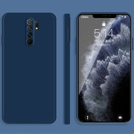 For Xiaomi Redmi 9 Solid Color Imitation Liquid Silicone Straight Edge Dropproof Full Coverage Protective Case(Blue) - Xiaomi Cases by buy2fix | Online Shopping UK | buy2fix