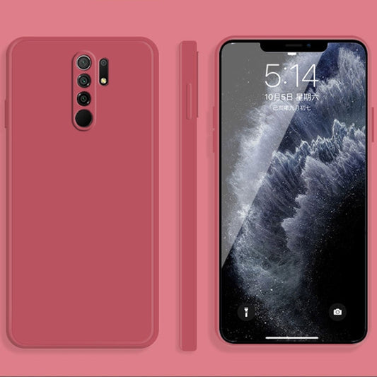 For Xiaomi Redmi 9 Solid Color Imitation Liquid Silicone Straight Edge Dropproof Full Coverage Protective Case(Red) - Xiaomi Cases by buy2fix | Online Shopping UK | buy2fix