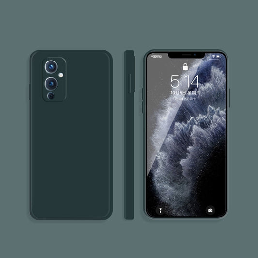 For OnePlus 9 Solid Color Imitation Liquid Silicone Straight Edge Dropproof Full Coverage Protective Case(Dark Green) - OnePlus Cases by buy2fix | Online Shopping UK | buy2fix