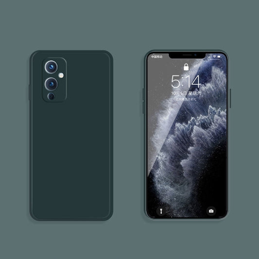 For OnePlus 9 Solid Color Imitation Liquid Silicone Straight Edge Dropproof Full Coverage Protective Case(Dark Green) - OnePlus Cases by buy2fix | Online Shopping UK | buy2fix