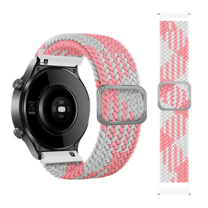 22mm Universal Adjustable Nylon Braided Elasticity Watch Band(Pink White) - 22mm Bands by buy2fix | Online Shopping UK | buy2fix