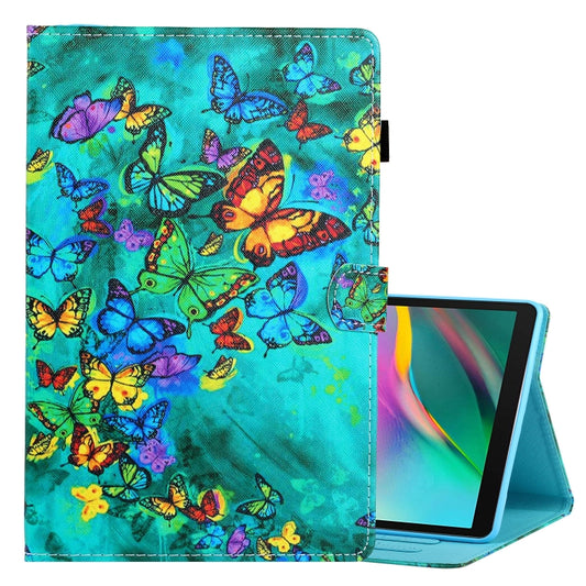 For Samsung Galaxy Tab A7 Lite 8.7 (2021) T220 Coloured Drawing Stitching Horizontal Flip Leather Case with Holder & Card Slot(Green Butterfly) - Tab A7 Lite T220 / T225 by buy2fix | Online Shopping UK | buy2fix