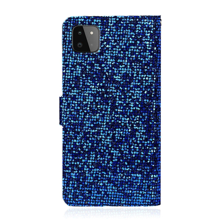For Samsung Galaxy A22 5G Glitter Powder Horizontal Flip Leather Case with Card Slots & Holder & Lanyard(Blue) by buy2fix