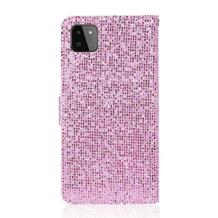 For Samsung Galaxy A22 5G Glitter Powder Horizontal Flip Leather Case with Card Slots & Holder & Lanyard(Pink) by buy2fix