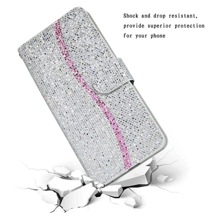 For Samsung Galaxy A22 5G Glitter Powder Horizontal Flip Leather Case with Card Slots & Holder & Lanyard(Silver) by buy2fix