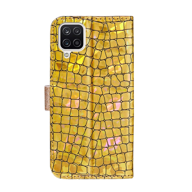 For Samsung Galaxy A22 4G Laser Glitter Powder Matching Crocodile Texture Horizontal Flip Leather Case with Card Slots & Holder & Wallet(Gold) by buy2fix