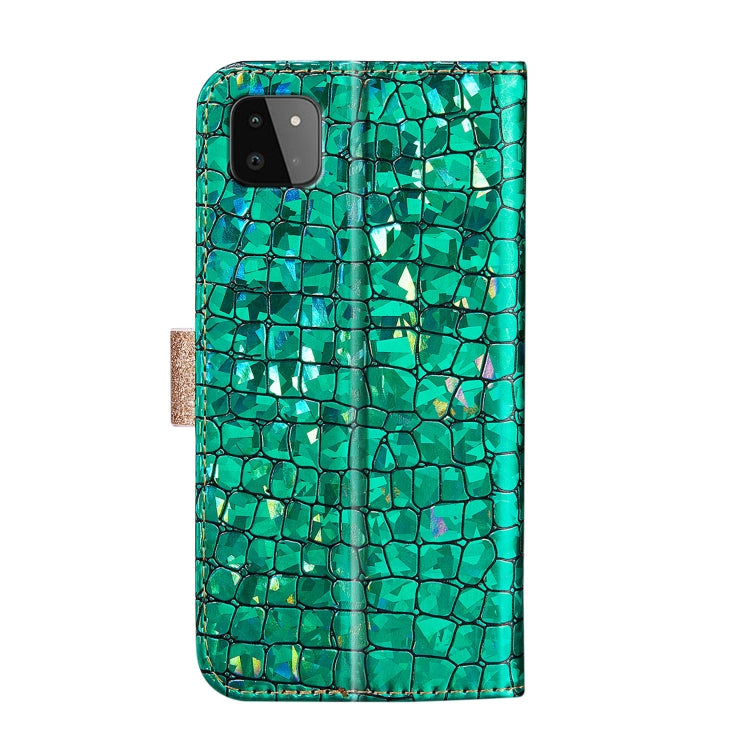 For Samsung Galaxy A22 5G Laser Glitter Powder Matching Crocodile Texture Horizontal Flip Leather Case with Card Slots & Holder & Wallet(Green) by buy2fix