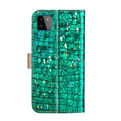 For Samsung Galaxy A22 5G Laser Glitter Powder Matching Crocodile Texture Horizontal Flip Leather Case with Card Slots & Holder & Wallet(Green) by buy2fix
