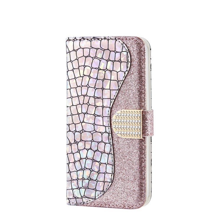 For Samsung Galaxy A22 5G Laser Glitter Powder Matching Crocodile Texture Horizontal Flip Leather Case with Card Slots & Holder & Wallet(Silver) - Galaxy Phone Cases by buy2fix | Online Shopping UK | buy2fix