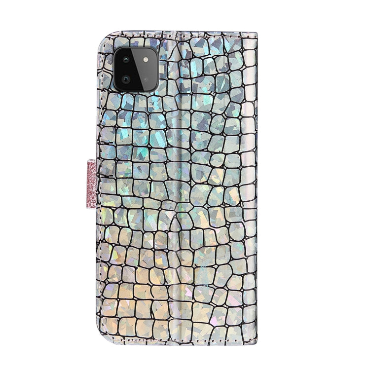 For Samsung Galaxy A22 5G Laser Glitter Powder Matching Crocodile Texture Horizontal Flip Leather Case with Card Slots & Holder & Wallet(Silver) - Galaxy Phone Cases by buy2fix | Online Shopping UK | buy2fix