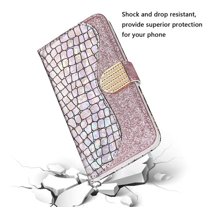 For Samsung Galaxy A22 5G Laser Glitter Powder Matching Crocodile Texture Horizontal Flip Leather Case with Card Slots & Holder & Wallet(Silver) - Galaxy Phone Cases by buy2fix | Online Shopping UK | buy2fix