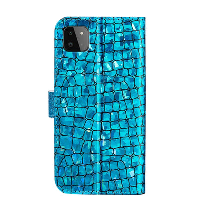 For Samsung Galaxy A22 5G Laser Glitter Powder Matching Crocodile Texture Horizontal Flip Leather Case with Card Slots & Holder & Wallet(Blue) by buy2fix