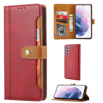 For Samsung Galaxy S21 FE Calf Texture Double Fold Clasp Horizontal Flip Leather Case with Photo Frame & Holder & Card Slots & Wallet(Red) by buy2fix