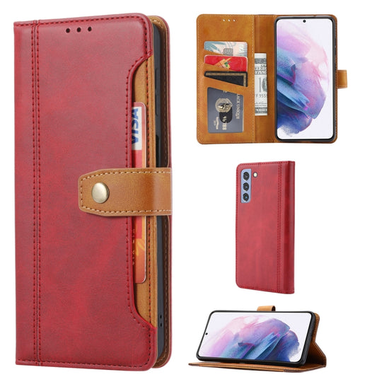 For Samsung Galaxy S21 FE Calf Texture Double Fold Clasp Horizontal Flip Leather Case with Photo Frame & Holder & Card Slots & Wallet(Red) by buy2fix