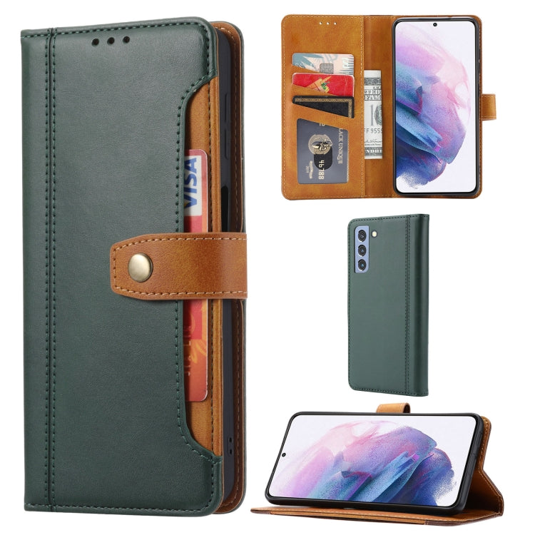 For Samsung Galaxy S21 FE Calf Texture Double Fold Clasp Horizontal Flip Leather Case with Photo Frame & Holder & Card Slots & Wallet(Green) by buy2fix