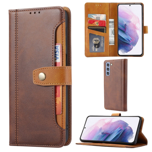 For Samsung Galaxy S21 FE Calf Texture Double Fold Clasp Horizontal Flip Leather Case with Photo Frame & Holder & Card Slots & Wallet(Brown) by buy2fix