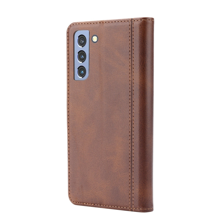 For Samsung Galaxy S21 FE Calf Texture Double Fold Clasp Horizontal Flip Leather Case with Photo Frame & Holder & Card Slots & Wallet(Brown) by buy2fix