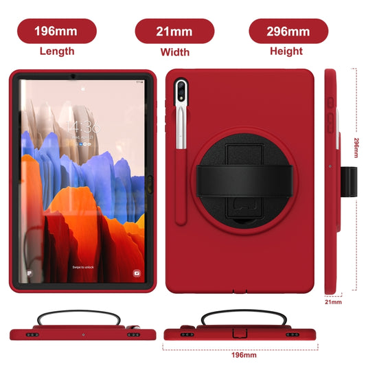 For Samsung Galaxy Tab S8+ / Tab S8 Plus /  Tab S7 FE / Tab S7+ SM-T970 360 Degree Rotation PC + TPU Protective Case with Holder & Hand-strap & Pen Slot(Red) - Galaxy Tab S8+ Cases by buy2fix | Online Shopping UK | buy2fix