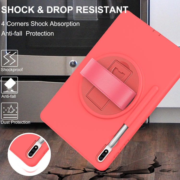 For Samsung Galaxy Tab S8+ / Tab S8 Plus /  Tab S7 FE / Tab S7+ SM-T970 360 Degree Rotation PC + TPU Protective Case with Holder & Hand-strap & Pen Slot(Pink) - Galaxy Tab S8+ Cases by buy2fix | Online Shopping UK | buy2fix