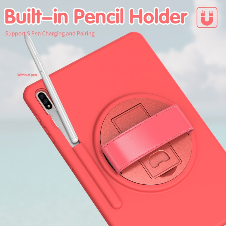 For Samsung Galaxy Tab S8+ / Tab S8 Plus /  Tab S7 FE / Tab S7+ SM-T970 360 Degree Rotation PC + TPU Protective Case with Holder & Hand-strap & Pen Slot(Pink) - Galaxy Tab S8+ Cases by buy2fix | Online Shopping UK | buy2fix