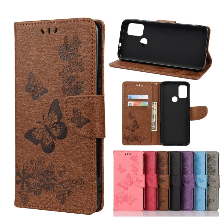 For Motorola Moto G30 Butterflies Embossing Horizontal Flip Leather Case with Holder & Card Slots & Wallet(Brown) - Motorola Cases by buy2fix | Online Shopping UK | buy2fix