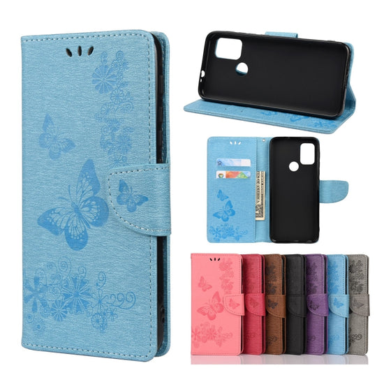 For Motorola Moto G30 Butterflies Embossing Horizontal Flip Leather Case with Holder & Card Slots & Wallet(Blue)