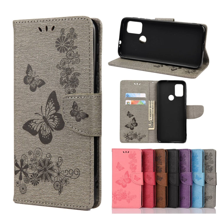For Motorola Moto G30 Butterflies Embossing Horizontal Flip Leather Case with Holder & Card Slots & Wallet(Grey) - Motorola Cases by buy2fix | Online Shopping UK | buy2fix