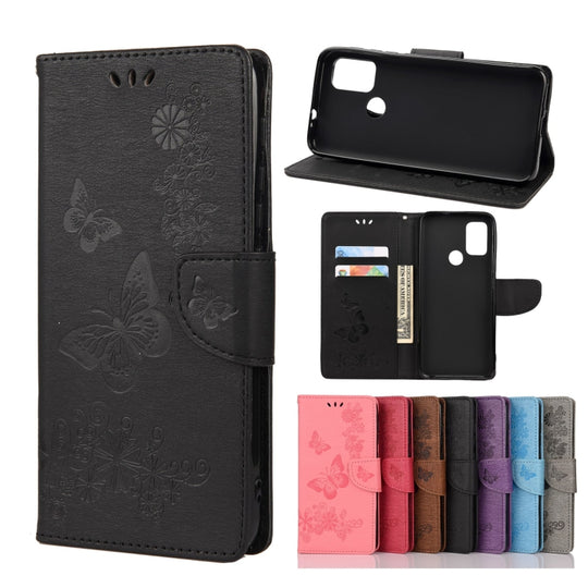 For Motorola Moto G30 Butterflies Embossing Horizontal Flip Leather Case with Holder & Card Slots & Wallet(Black)
