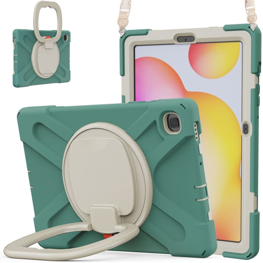 For Samsung Galaxy Tab S6 Lite P610 Silicone + PC Protective Case with Holder & Shoulder Strap(Jade Green) - Tab S6 Lite P610 / P615 by buy2fix | Online Shopping UK | buy2fix