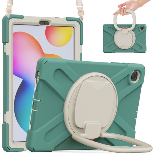 For Samsung Galaxy Tab S6 Lite P610 Silicone + PC Protective Case with Holder & Shoulder Strap(Jade Green) - Tab S6 Lite P610 / P615 by buy2fix | Online Shopping UK | buy2fix
