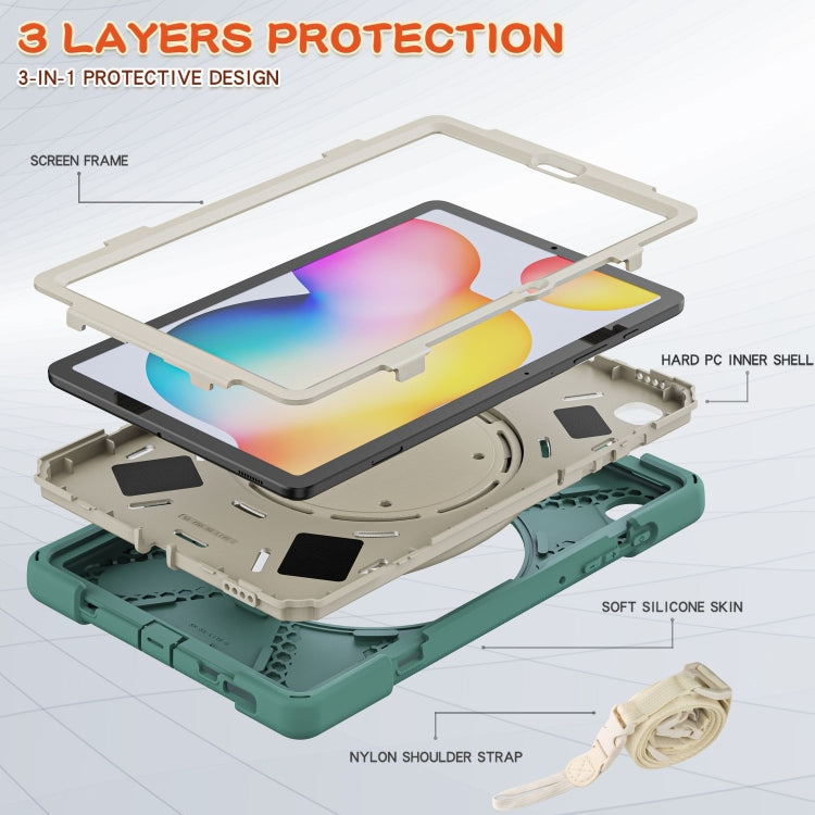 For Samsung Galaxy Tab S6 Lite P610 Silicone + PC Protective Case with Holder & Shoulder Strap(Jade Green) - Tab S6 Lite P610 / P615 by buy2fix | Online Shopping UK | buy2fix